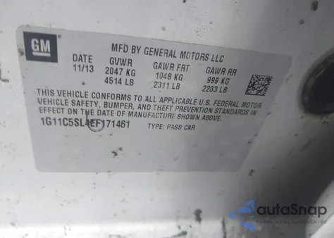 2014 Chevrolet Malibu 1Lt z USA, uszkodzony, nr VIN 1G11C5SL4EF171461